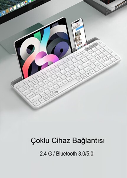 FD K912T 2.4 G Wireless Bluetooth 3.0 BT5.0 Dual Mode Beyaz Kablosuz Klavye