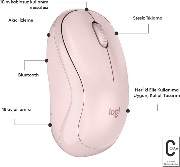 Logitech M240 910-007121 Sessiz Kompakt Pembe Kablosuz Mouse