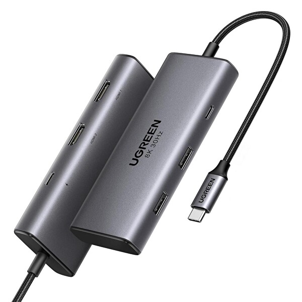 Ugreen 15852 Type-C To 2xUSB 3.0 1 Type-C 2xHDMI 8K 30Hz 100W PD Güç Girişi Çoklayıcı Hub Adaptör