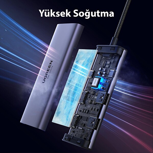 Ugreen 15852 Type-C To 2xUSB 3.0 1 Type-C 2xHDMI 8K 30Hz 100W PD Güç Girişi Çoklayıcı Hub Adaptör