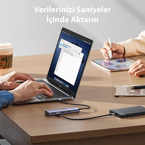 Ugreen 15598 Type-C To 3xUSB 3.0 4K/30hz Hdmı RJ45 Gigabit Ethernet 100W PD Güç Girişi Çoklayıcı Hub Adaptör