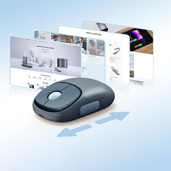 Ugreen Fun+ 4000 DPI 2.4 GHz Ocean Kablosuz ve Bluetooth Şarj Edilebilir Mouse