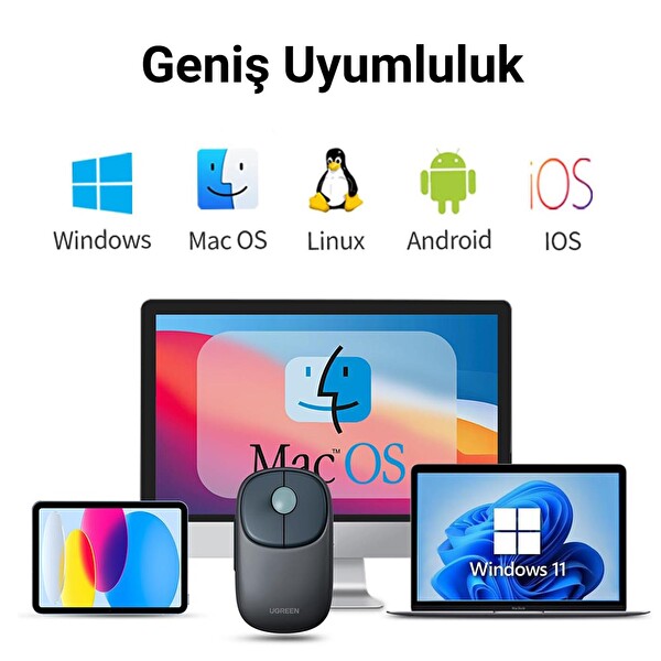 Ugreen Fun+ 4000 DPI 2.4 GHz Ocean Kablosuz ve Bluetooth Şarj Edilebilir Mouse