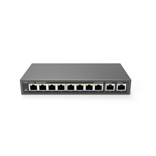 Ruijie Reyee RG-ES110D-P 10 Port 110W 2xGigabit Uplink 8 Port PoE Yönetilemez Switch