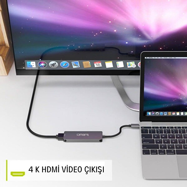 Omars 5 Port Type-C 4K HDMI Video Transferi 5 Gbps USB 3.1 SD/TF Kart Uyumlu Hub Çoklayıcı Adaptör