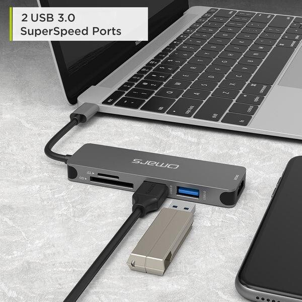Omars 5 Port Type-C 4K HDMI Video Transferi 5 Gbps USB 3.1 SD/TF Kart Uyumlu Hub Çoklayıcı Adaptör