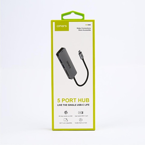 Omars 5 Port Type-C 4K HDMI Video Transferi 5 Gbps USB 3.1 SD/TF Kart Uyumlu Hub Çoklayıcı Adaptör