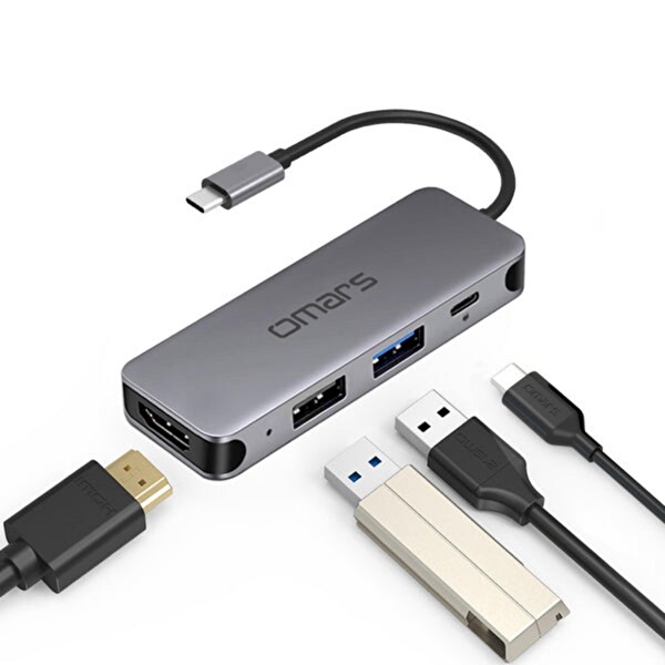 Omars 4 Port USB-C Hub 4K HDMI Video Transferi USB 3.1 PD USB-A ve Type-C Hub Çoklayıcı Adaptör