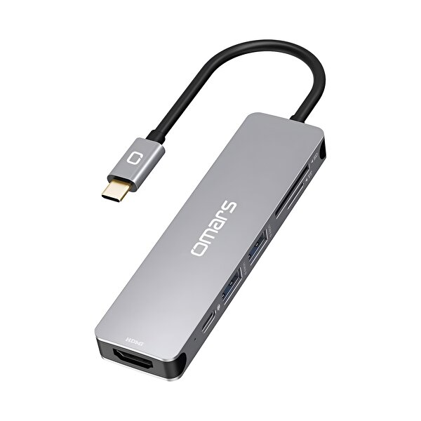 Omars Omars 6 Port Type-C USB 3.1 PD 4K HDMI Video Transferi SD/TF Kart Uyumlu Hub Dönüştürücü Adaptör