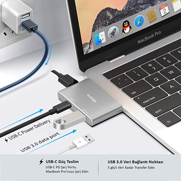 McStorey USB-C HDMI Çevirici 4K 1xHDMI 1xUSB3.0 Gri USB Çoğaltıcı