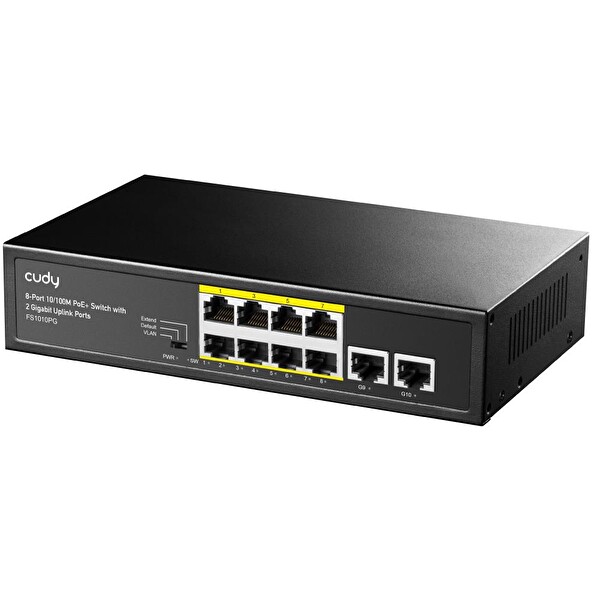 Cudy FS1010PG 8 Port 10/100Mbps PoE+ 120W PoE 2 Uplink Portlu VLAN CCTV Rack Mount Metal Switch