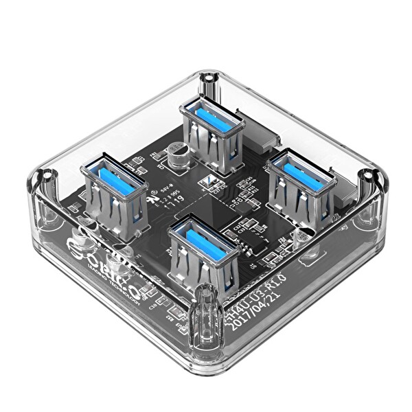 Orico Şeffaf Led Işıklı 5Gbps 4 Portlu USB-A 3.0 Çoklayıcı 30 CM Kablolu MH4U-U3-03-CR-BP