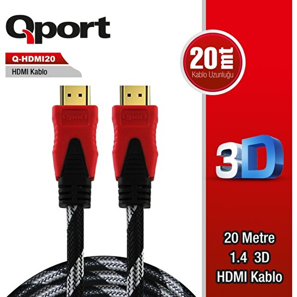 Qport HDMI to HDMI 20 Metre Altın Uçlu Kablo
