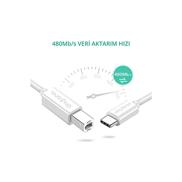 Daytona TB1-2 Type-C To USB B Telefon PC Tablet İçin Midi Org Elektrikli Piyano Yazıcı Konnektörü Çevirici Kablo 2 M