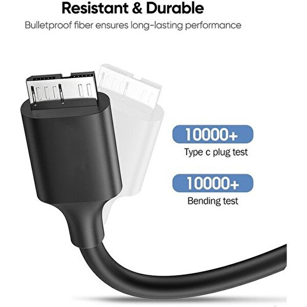 Daytona 20103 USB Type-C To Micro B 3.1 HDD Harici Harddisk Kablosu Çevirici Dönüştürücü Şarj Cihazı Aktarıcı Kablo
