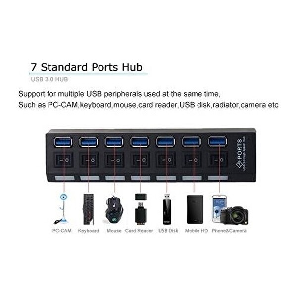 Daytona A5258 7 Port USB 3.0 2.0 Hub Anahtarlı Çoklayıcı Çoğaltıcı Switch