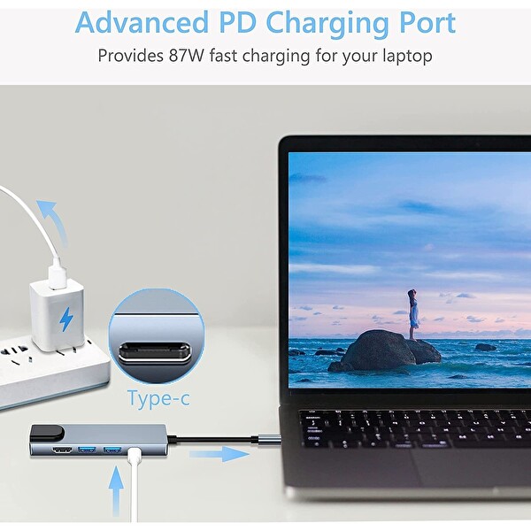 Daytona FC-55 MacBook Android Uyumlu Type-C to 2xUSB 3.0 4K HDMI Ethernet RJ45 PD Çevirici Hub Adaptör