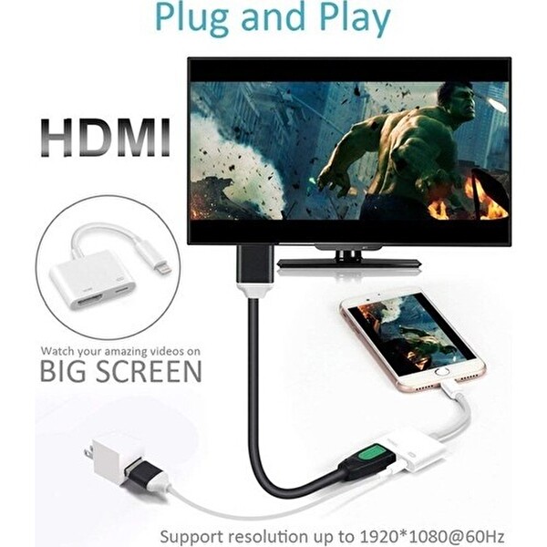 Daytona L8-HL Apple iPhone iPad Lightning to 4K 1080p HD HDMI Lightning PD Çevirici Hub Adaptör