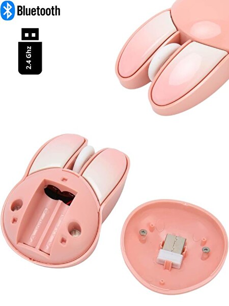 NDNeed Sevimli Tavşan 3D Pembe Mouse Bluetooth 2.4G Dual Mode