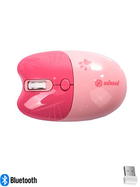 NDNeed Sevimli Kedi Kablosuz Pembe Mouse Bluetooth 2.4G Dual Mode