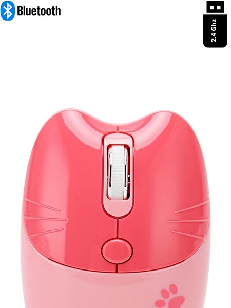 NDNeed Sevimli Kedi Kablosuz Pembe Mouse Bluetooth 2.4G Dual Mode