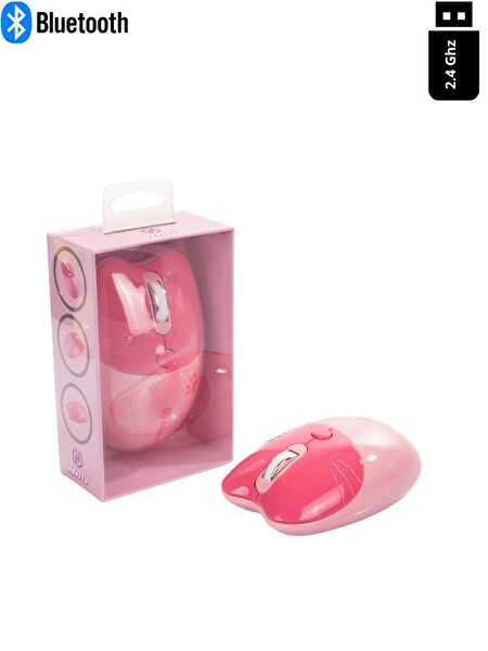 NDNeed Sevimli Kedi Kablosuz Pembe Mouse Bluetooth 2.4G Dual Mode