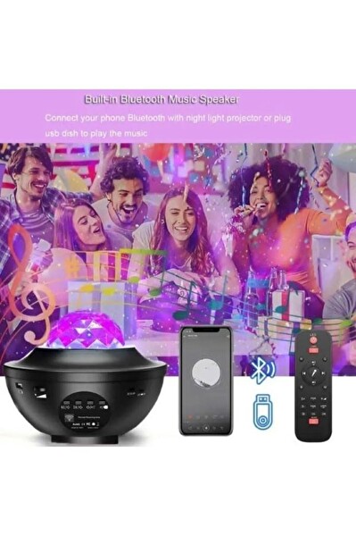Torima LW-34 Siyah Starry Led Lazer Projektör Bluetooth Müzik Hoparlör Uzaktan Kumandalı Gece Lambası