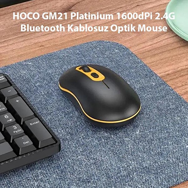 Hoco GM21 Platinium 1600 DPI 2.4G Bluetooth Kablosuz Optik Mouse Siyah