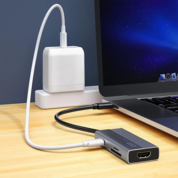 DM CHB059 Type-C to 4K HDMI 2*USB-A PD 60W SD ve Micro SD Kart Okuyucu Çoklayıcı Hub