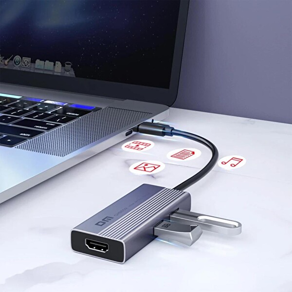 DM CHB059 Type-C to 4K HDMI 2*USB-A PD 60W SD ve Micro SD Kart Okuyucu Çoklayıcı Hub