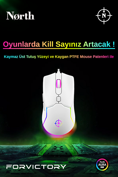 North Air White RGB 7.200 DPI 7 Tuş Profesyonel Gaming Beyaz Oyuncu Mouse