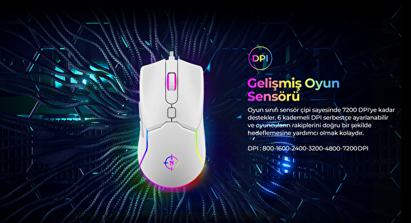 North Air White RGB 7.200 DPI 7 Tuş Profesyonel Gaming Beyaz Oyuncu Mouse