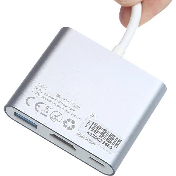 Dark DK-AC-U31X32 Type-C => USB3.0+HDMI Çevirici (Giriş:Type-C => Çıkış:USB3.0+HDMI+PD)