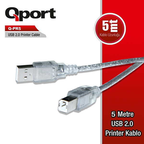 Qport Q-PR5 5.0m USB 2.0 Yazıcı Kablosu