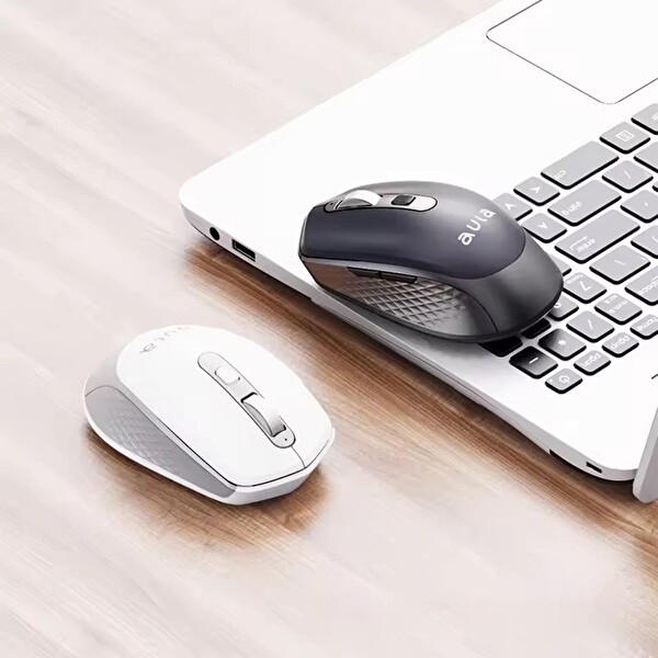 Aula AM204 Çift Modlu Bluetooth ve Kablosuz 1600DPI Şarj Edilebilir Optik Mouse Beyaz