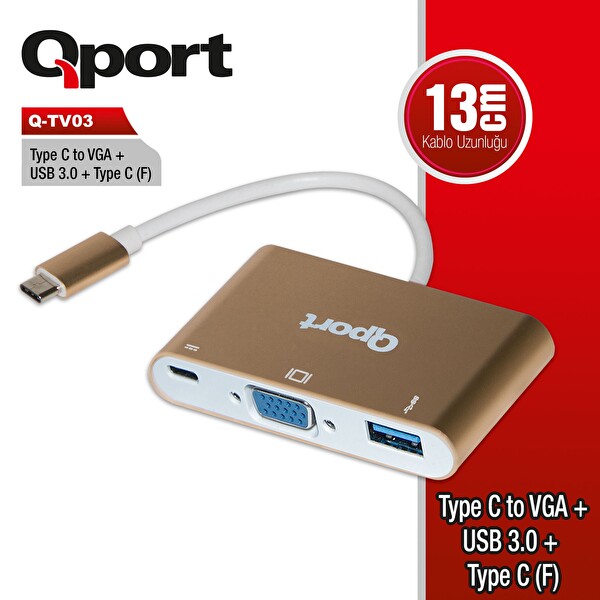 Qport Q-TV03 USB3.1 Type-C => VGA USB3.0 USB3.1 Type-C Çevirici Adaptör
