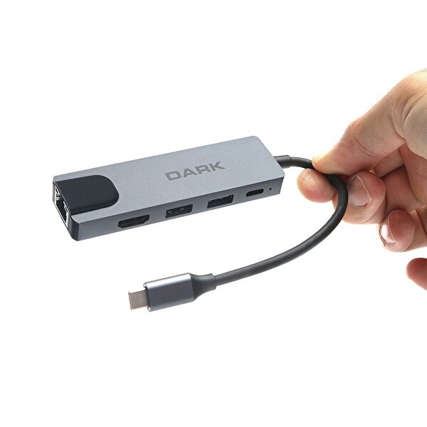 Dark DK-AC-U31X46 5'li USB Type-C Docking Station (Giriş:Type-C=>Çıkış:RJ45 HDMI USB3.0 USB2.0 PD)