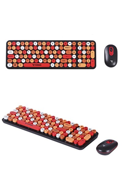 Torima TMK-07 Çok Renkli Retro Daktilo Görünümlü Kablosuz Q Klavye ve Mouse Seti
