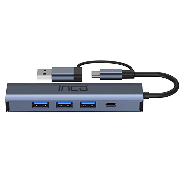 Inca IUTP-5T USB/Type-C Hub X3 USB 3.0 - Type-C - Ethernet RJ45 Çoklayıcı Alüminyum Kasa