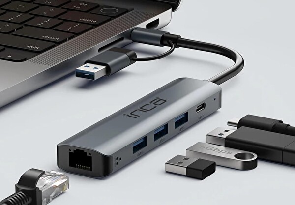 Inca IUTP-5T USB/Type-C Hub X3 USB 3.0 - Type-C - Ethernet RJ45 Çoklayıcı Alüminyum Kasa
