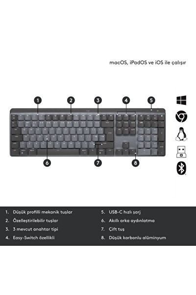 Logitech MX Mechanical Kablosuz Aydınlatmalı Ingilizce Q Performans Klavyesi Siyah
