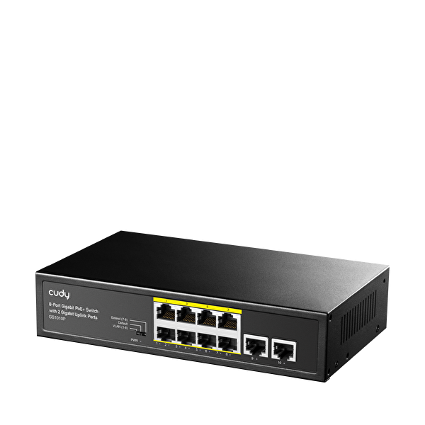 Cudy Switch 8 Port GS1010P 10/100/1000Mbps 2XGE Uplink Vlan&Extend Mode 250M 120W PoE+ Ethernet