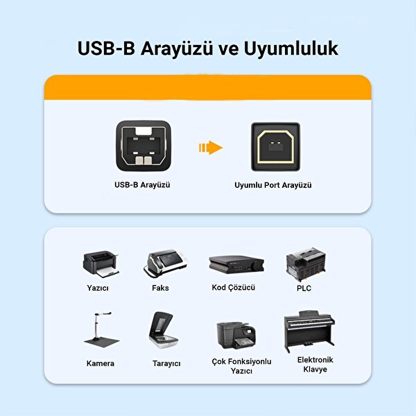 VegGieg USB B Printer Tarayıcı Yazıcı Data Kablosu 3 Metre V-U206