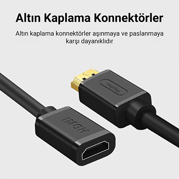 VegGieg 4K 60Hz Dişi Erkek HDMI 2.0 Uzatma Kablosu 1 Metre V-H602