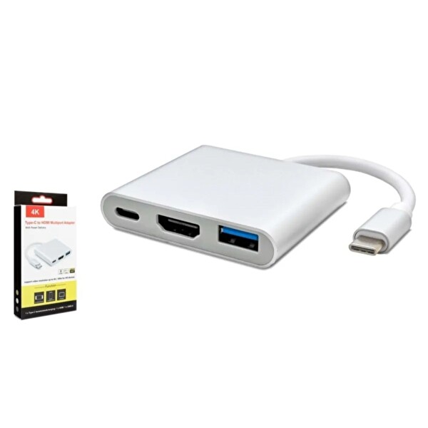 Hadron HDX7764 Type-C - USB 3.0 Type-C HDMI 4K 30 Hz 3in1 Dönüştürücü Adaptör - Gri