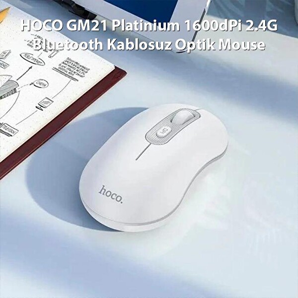 Hoco GM21 Platinium 1600dPi 2.4G Bluetooth Kablosuz Optik Mouse Beyaz