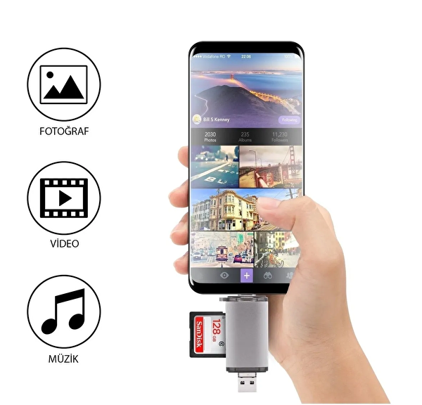 Flagen Type-C USB Micro USB 3'ü 1 Arada Telefon Bilgisayar Uyumlu Otg Kart Okuyucu Çevirici Hub