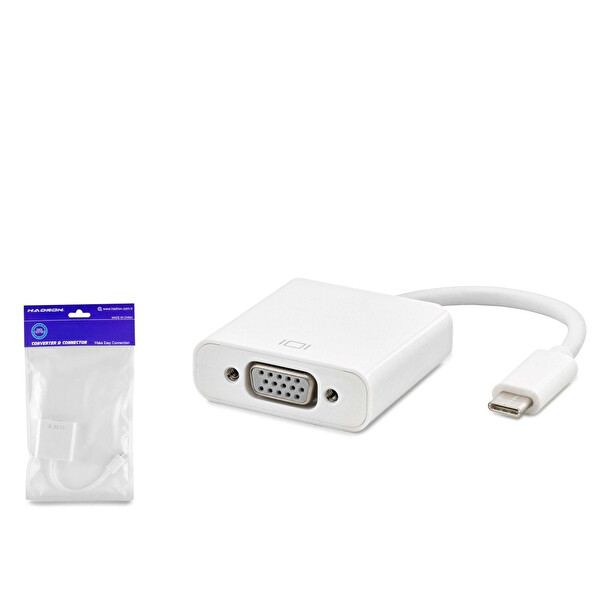 Hadron HDX7773 Type-C (M) - VGA (F) Dönüştürücü Adaptör - Gri-Beyaz