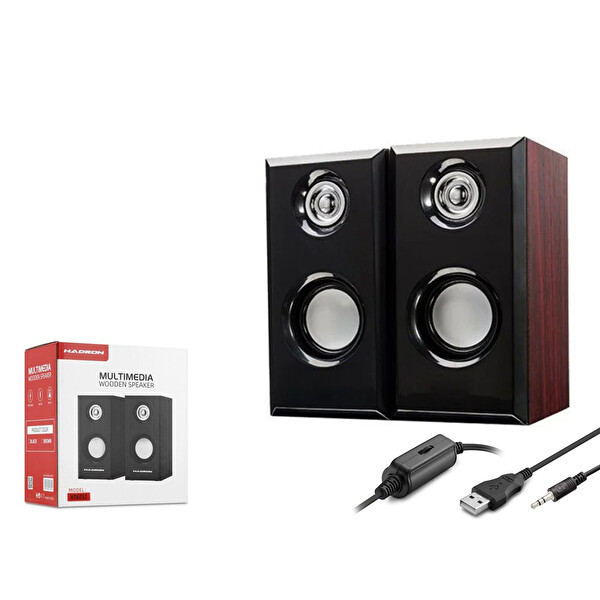 Hadron HD6052 1+1 Kanal 2x3W Çıkışlı 3.5mm AUX Ses - USB Güç Beslemeli Bilgisayar Hoparlörü - Kahverengi