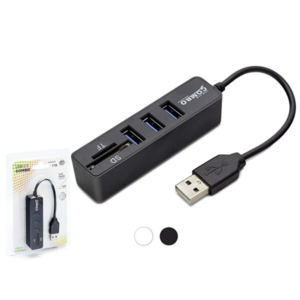 Hadron HDX7009 USB-A 2.0 - 3xUSB 2.0 Hub - SD/TF Kart Okuyuculu USB Çoklayıcı - Siyah